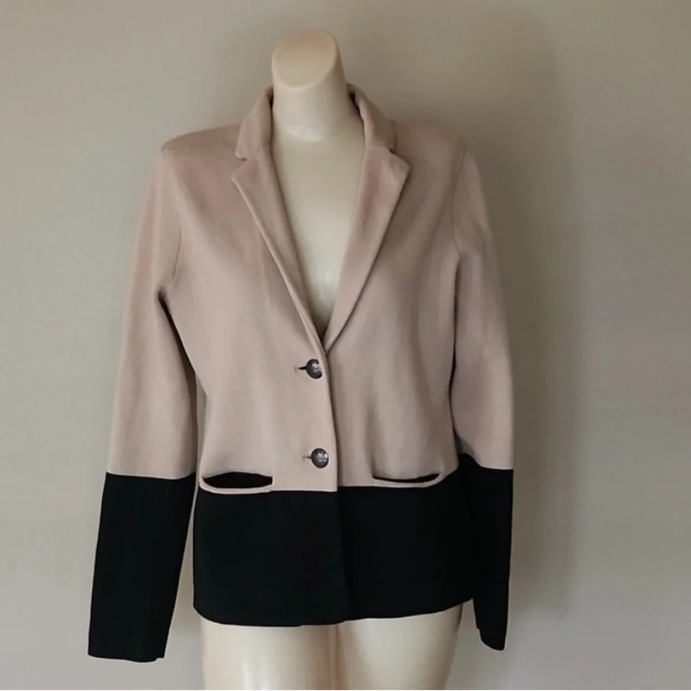 Banana Republic Blazer jacket cotton two tone Navy - Tan Size L Spandex . NWOT - Picture 8 of 9